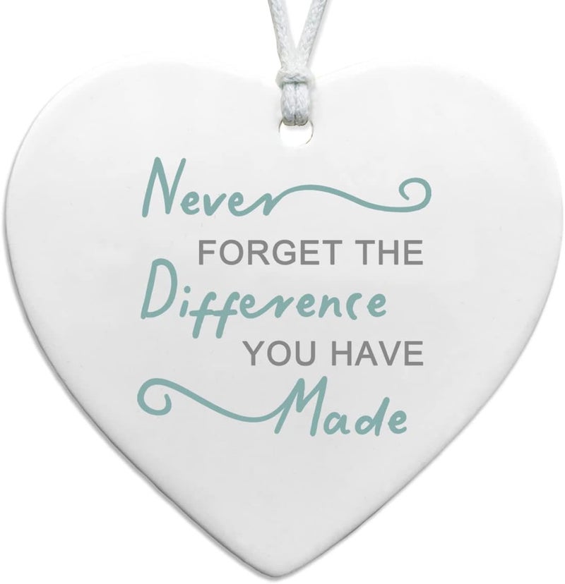 WCDHOR Never Forget the Difference You Have Made Ornament, Meaningful Leaving Gift, Retirement Gift, Thank You Gift, Thank you Ornament, Appreciation Gift, Ceramic Heart Keepsake, To Coworker, Teacher Nurse - Image 1